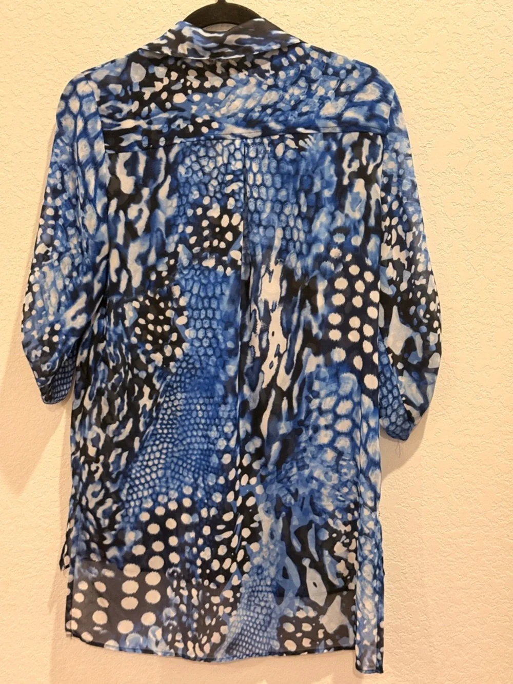 Chico's Blue & White Abstract Dot-Print Button Tunic - Picture 3 of 6